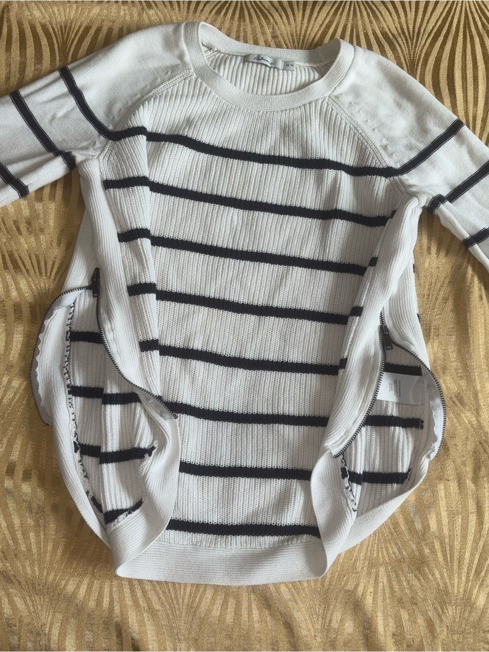 Reitmans Nautical Striped Sweater with Zippers Navy Blue & White